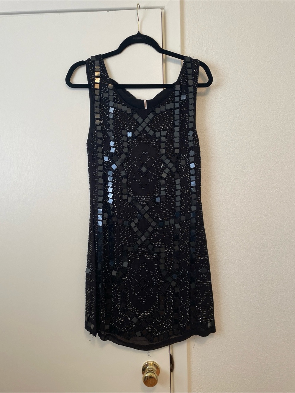 Free People Speak Easy Mini Dress - Gatsby Dress - Black Sequined Shift Dress